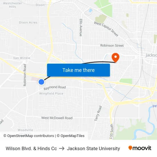 Wilson Blvd. & Hinds Cc to Jackson State University map