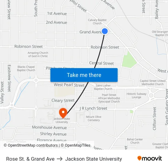 Rose St. & Grand Ave to Jackson State University map
