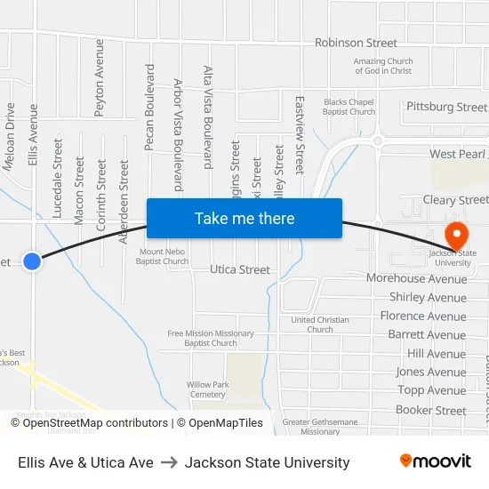 Ellis Ave & Utica Ave to Jackson State University map