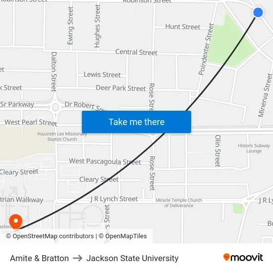 Amite & Bratton to Jackson State University map