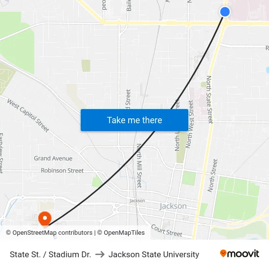 State St. / Stadium Dr. to Jackson State University map