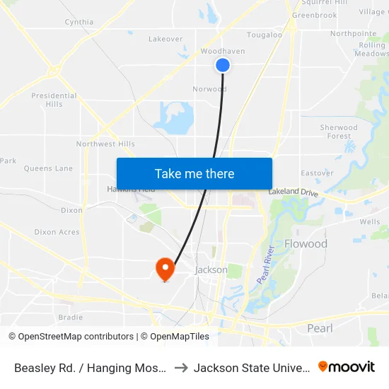 Beasley Rd. / Hanging Moss Rd. to Jackson State University map