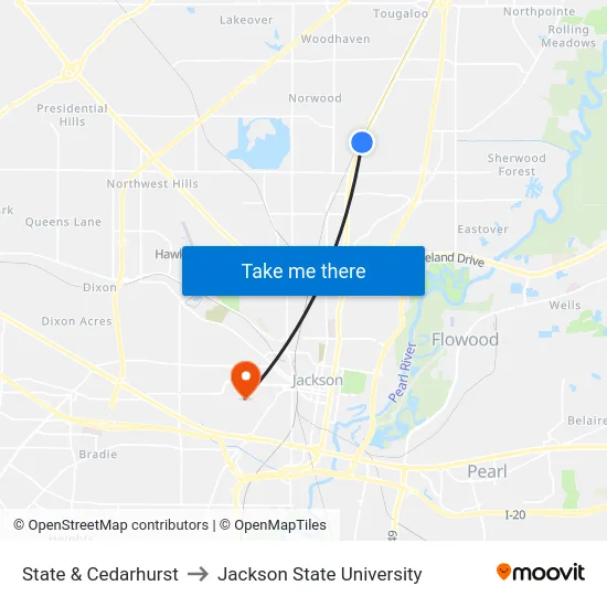 State & Cedarhurst to Jackson State University map