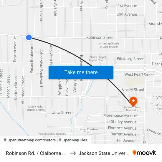 Robinson Rd. / Claiborne Ave. to Jackson State University map