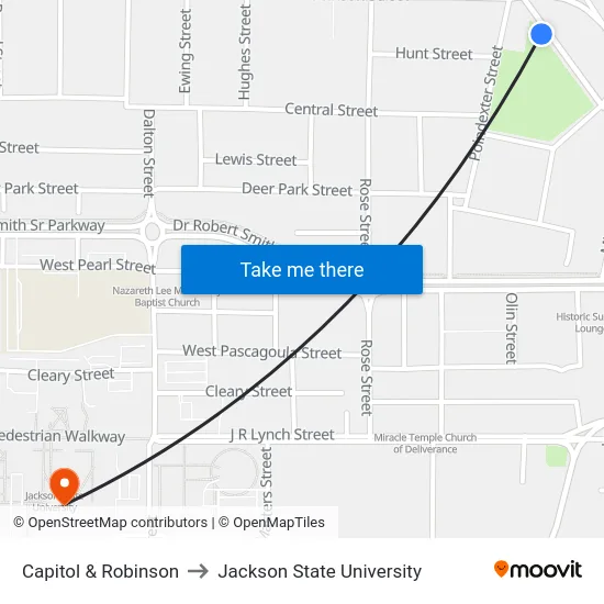 Capitol & Robinson to Jackson State University map