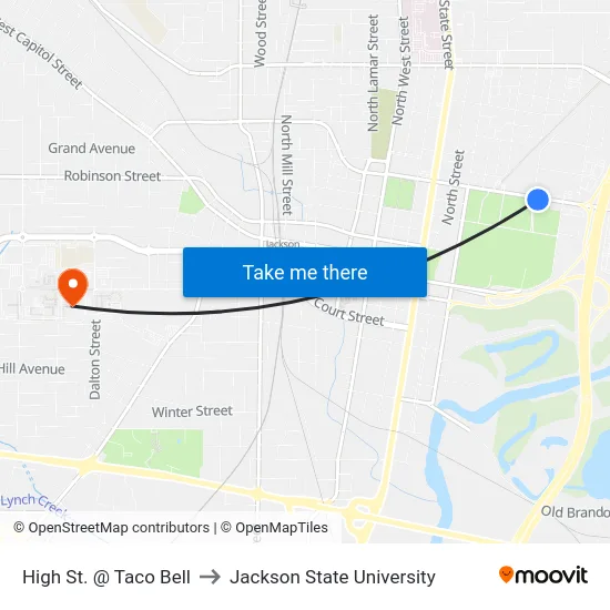 High St. @ Taco Bell to Jackson State University map