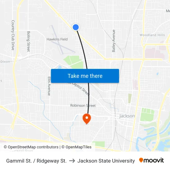Gammil St. / Ridgeway St. to Jackson State University map