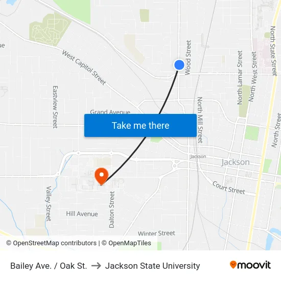 Bailey Ave. / Oak St. to Jackson State University map