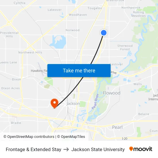 Frontage & Extended Stay to Jackson State University map