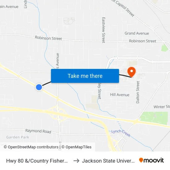 Hwy 80 &/Country Fisherman to Jackson State University map