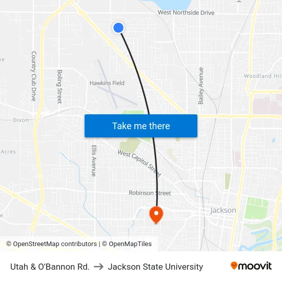 Utah & O'Bannon Rd. to Jackson State University map