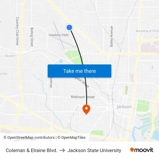 Coleman & Elraine Blvd. to Jackson State University map