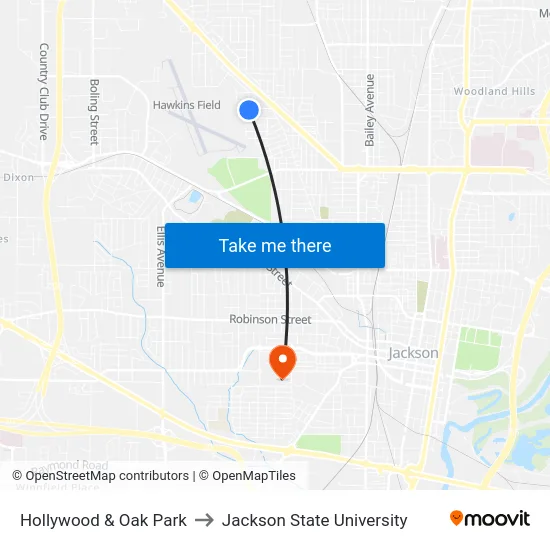 Hollywood & Oak Park to Jackson State University map