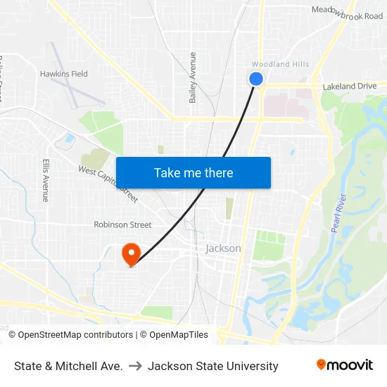 State & Mitchell Ave. to Jackson State University map