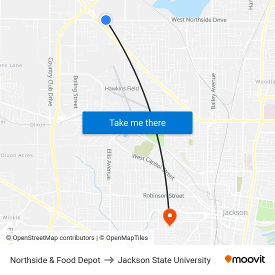 Northside & Food Depot to Jackson State University map