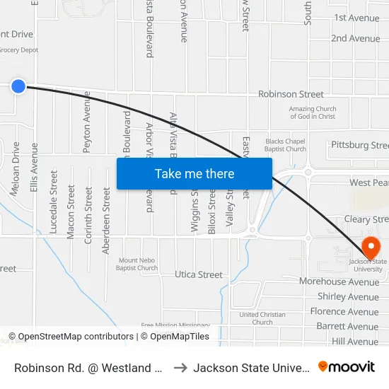 Robinson Rd. @ Westland Plaza to Jackson State University map