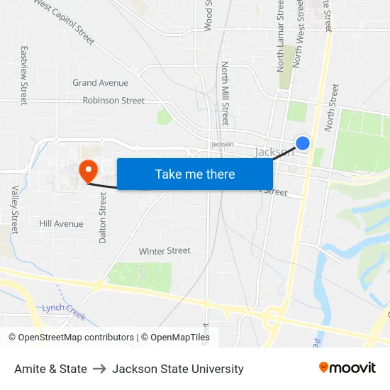 Amite & State to Jackson State University map