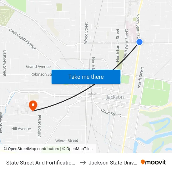 State Street And Fortification Street to Jackson State University map