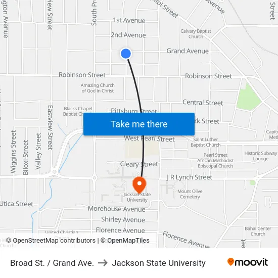 Broad St. / Grand Ave. to Jackson State University map