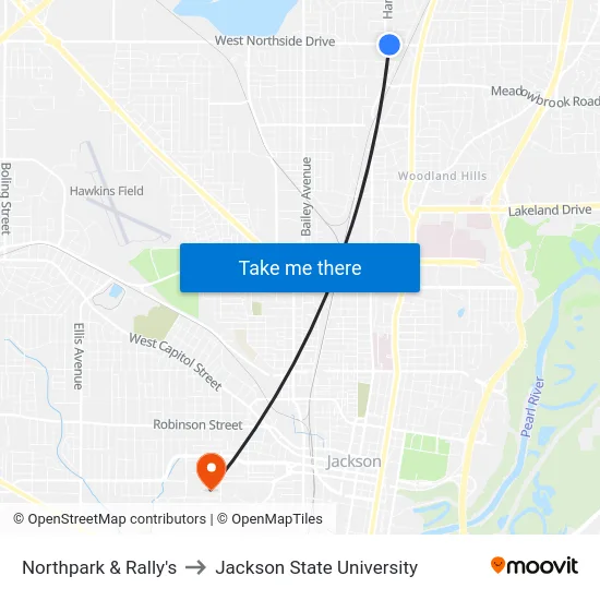 Northpark & Rally's to Jackson State University map