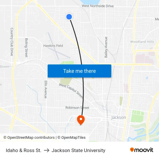 Idaho & Ross St. to Jackson State University map