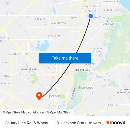 County Line Rd. & Wheatley to Jackson State University map