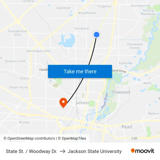 State St. / Woodway Dr. to Jackson State University map