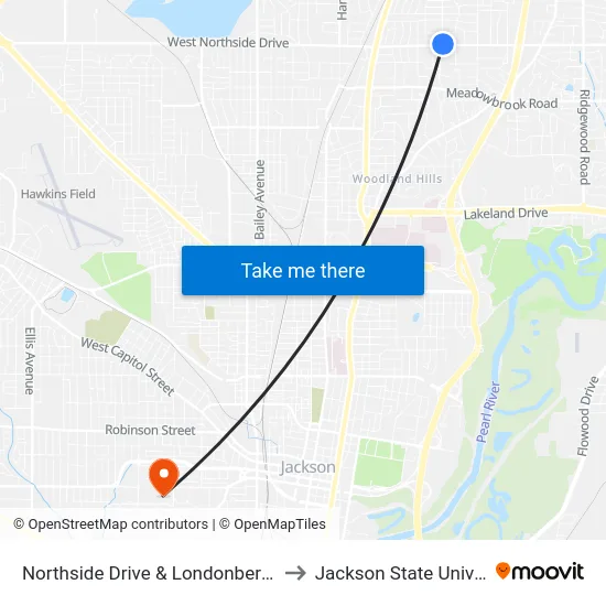Northside Drive & Londonberry Road to Jackson State University map