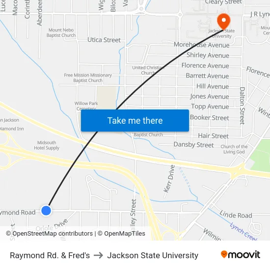 Raymond Rd. & Fred's to Jackson State University map
