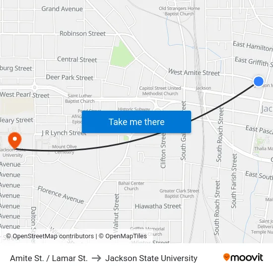 Amite St. / Lamar St. to Jackson State University map