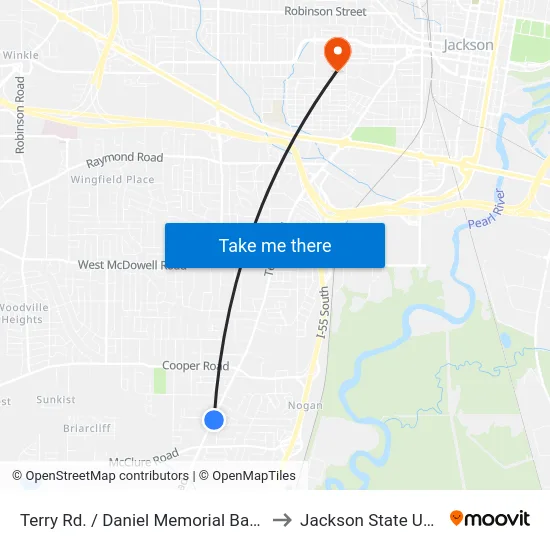 Terry Rd. / Daniel Memorial Baptist Church to Jackson State University map