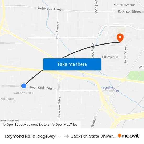 Raymond Rd. & Ridgeway Apts. to Jackson State University map