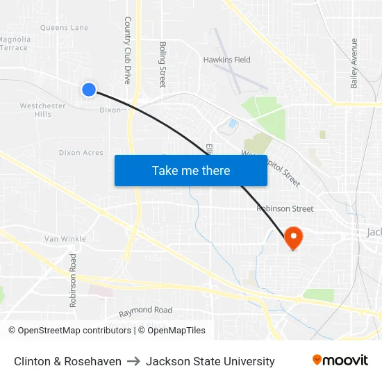 Clinton & Rosehaven to Jackson State University map