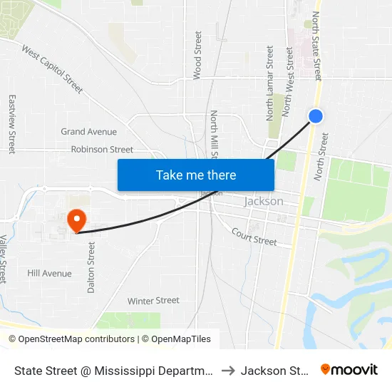 State Street @ Mississippi Department Of Child Protective Services to Jackson State University map