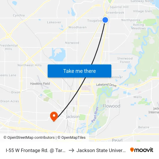 I-55 W Frontage Rd. @ Target to Jackson State University map