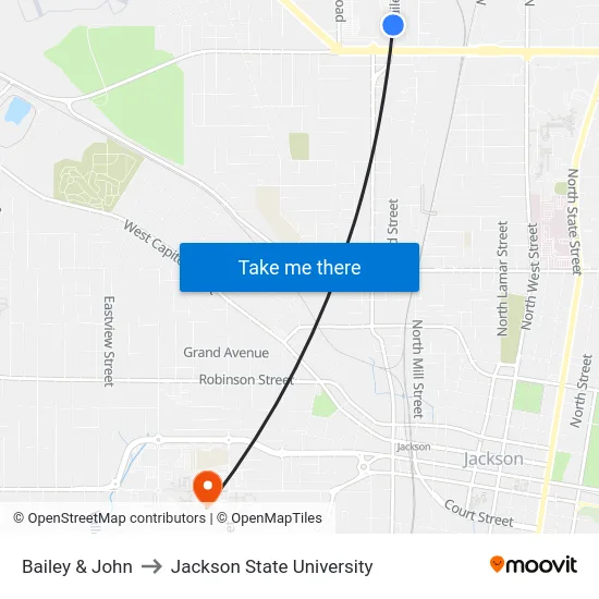 Bailey & John to Jackson State University map