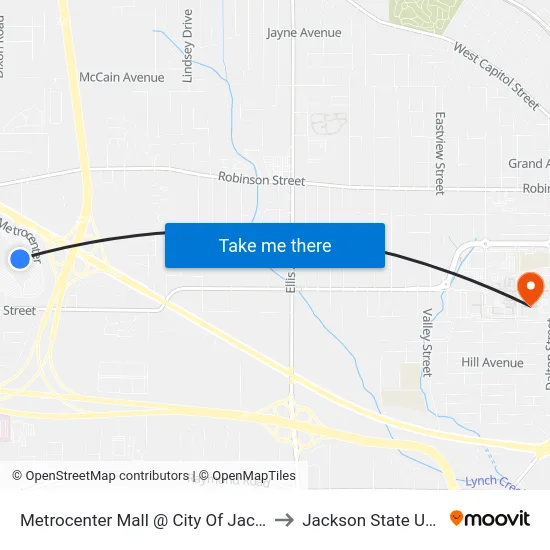 Metrocenter Mall @ City Of Jackson Offices to Jackson State University map