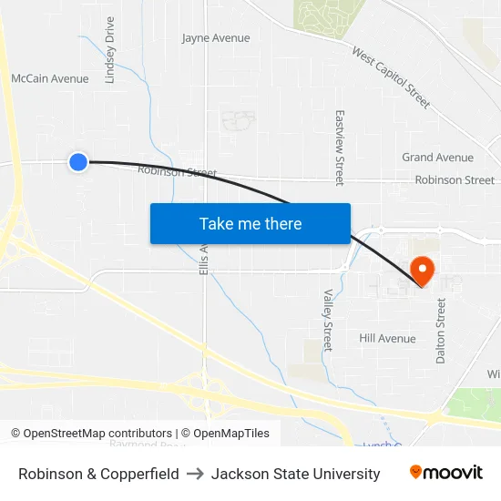 Robinson & Copperfield to Jackson State University map