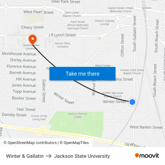 Winter & Gallatin to Jackson State University map
