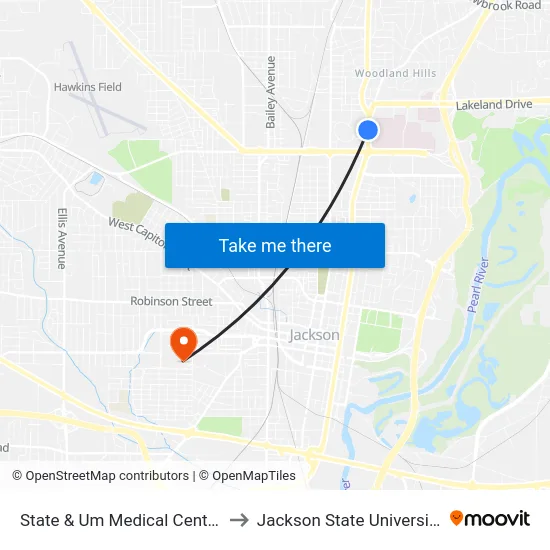 State & Um Medical Center to Jackson State University map