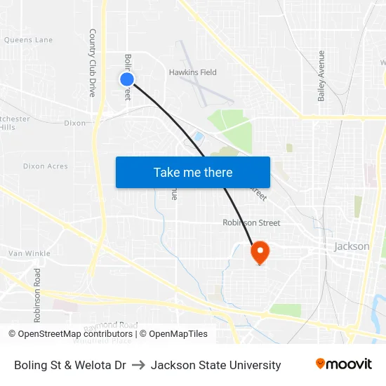 Boling St & Welota Dr to Jackson State University map