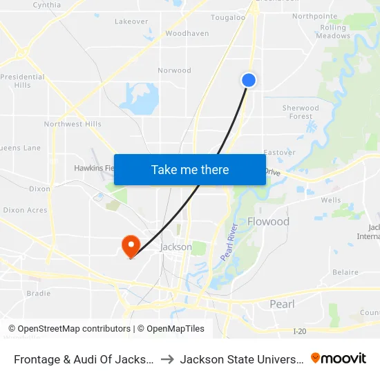 Frontage & Audi Of Jackson to Jackson State University map