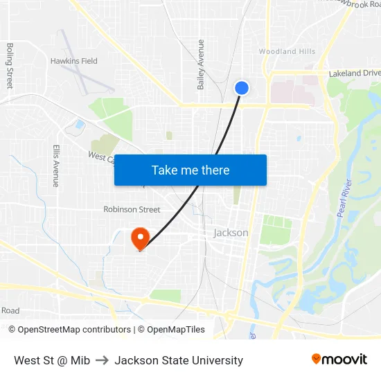 West St @ Mib to Jackson State University map