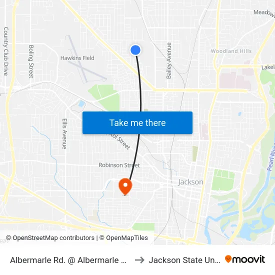 Albermarle Rd. @ Albermarle Apartments to Jackson State University map