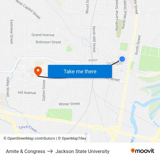 Amite & Congress to Jackson State University map