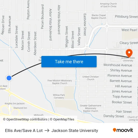 Ellis Ave/Save A Lot to Jackson State University map