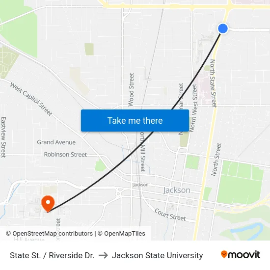State St. / Riverside Dr. to Jackson State University map