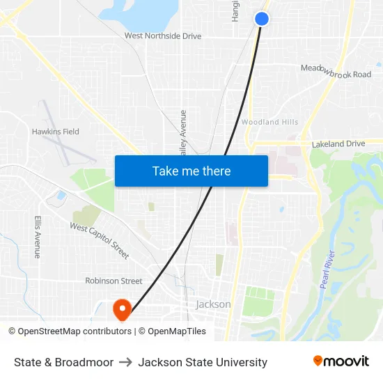 State & Broadmoor to Jackson State University map