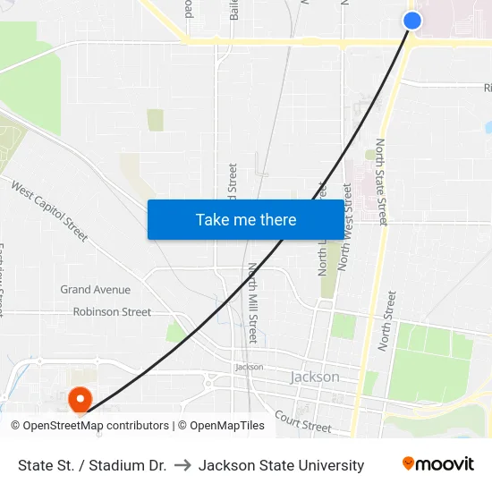State St. / Stadium Dr. to Jackson State University map