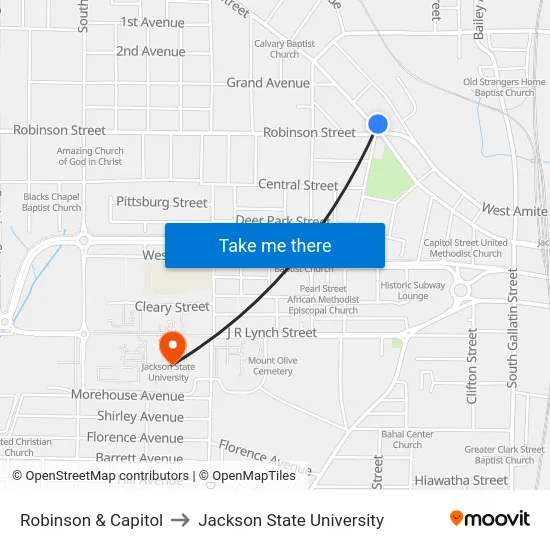 Robinson & Capitol to Jackson State University map